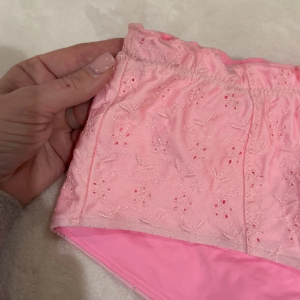 New! Frankies Bikinis Lisa Eyelet Bikini Bottom Pink 31528